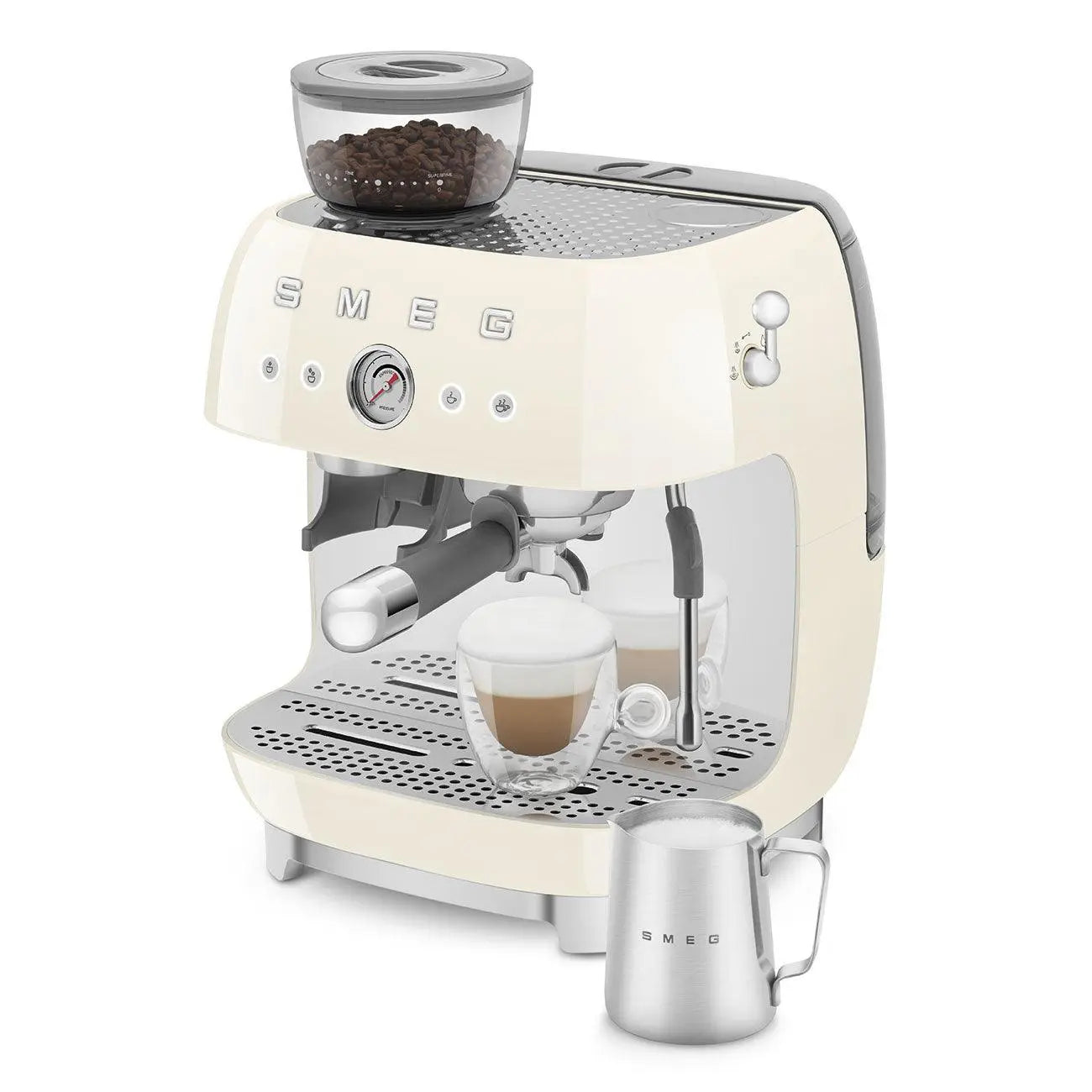 Espressomaschine mit Mahlwerk EGF03CREU Creme - Smeg Point  - Online Handel