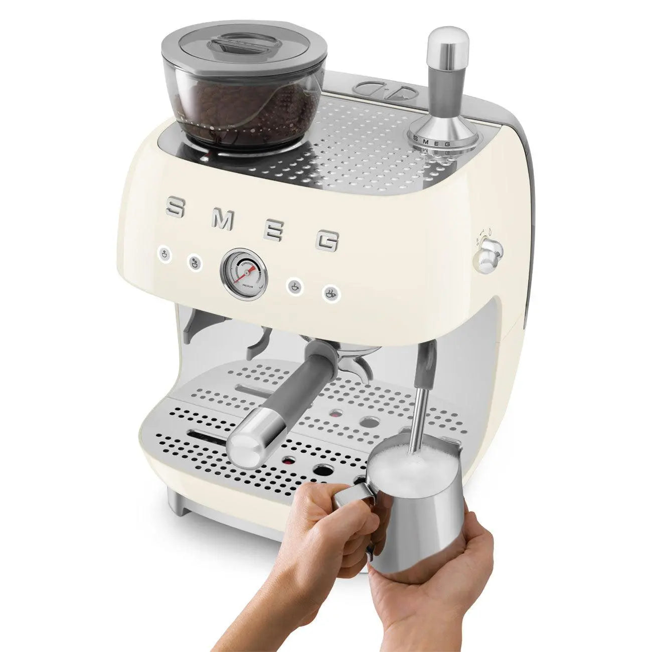 Espressomaschine mit Mahlwerk EGF03CREU Creme - Smeg Point  - Online Handel