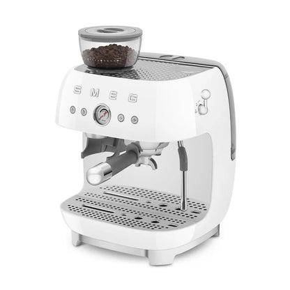 Espressomaschine mit Mahlwerk EGF03WHEU Weiß - Smeg Point  - Online Handel