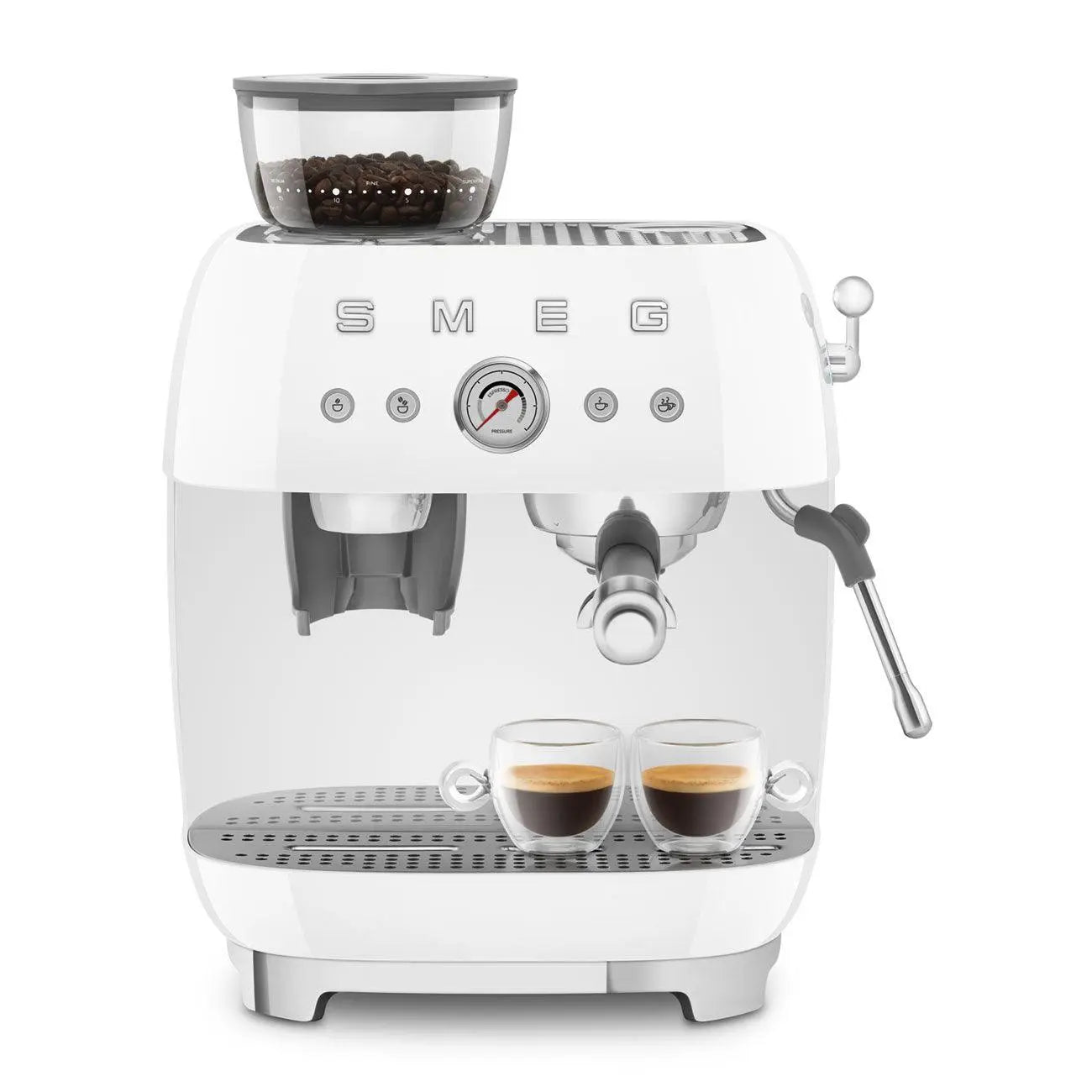 Espressomaschine mit Mahlwerk EGF03WHEU Weiß - Smeg Point  - Online Handel